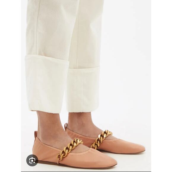 Stella McCartney Falabella Faux Leather Pink Chain Ballet Flats 37.5 - Picture 2 of 12